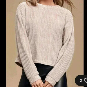 Lulus Weekend Ready Taupe Chenille Striped Sweater Top Lightweight Women's XS